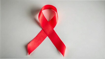 Red AIDS awareness ribbon on a white background, symbolizing support and education for HIV awareness and prevention