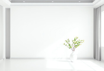 Obraz premium empty white wall interior with small plant