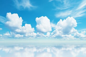 A clear blue sky with soft white clouds, minimalistic landscape, realistic rendering, soft lighting, isolated on white background