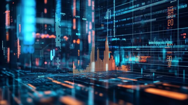 Futuristic digital graphs and data analytics interface