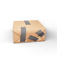 Obraz premium Cardboard Box with Tape. Template for Present, Valentine, Birthday or Wedding Banners. 3D Illustration. File with Clipping Path.