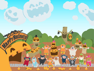 ハロウィンのイベント会場に向かう仮装した子供達2