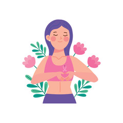 woman with ribbon for breast cancer awareness