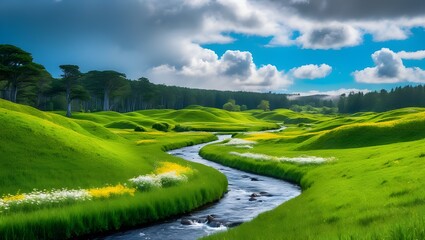 Obraz premium landscape with grass and blue sky