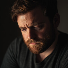 Fototapeta premium An isolated image of a man in his 30s showing a look of deep concentration