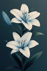 Fototapeta premium White Lily Flower Illustration on a Dark Blue Background
