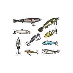 set of Various Fishing Lures design vector illustration