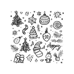 Set christmas element hand draw doddle style design vector illustration