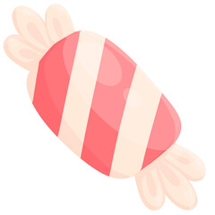  Cute red Stripe candy warpped sugar candy.Christmas sweet and dessert cartoon.handdraw illustration.