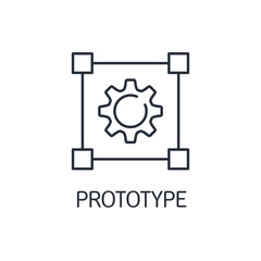 Working model, prototype of a device or part in design, construction, modeling. Vector linear icon isolated on white background.