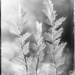 Tranquil Beauty of Frost Patterns: Intimate Macro Shot on Fujifilm GFX 100S with Soft Daylight and Monochrome Aesthetic