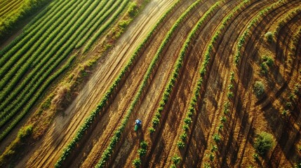 Aerial View of a Curved Agricultural Field