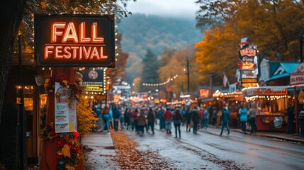 Sign that reads “FALL FESTIVAL”. - Mountain festival - autumn - October - Oktoberfest - celebration - street party 