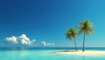 Fototapeta premium Tropical island destination with palm trees and clear waters, 3D illustration