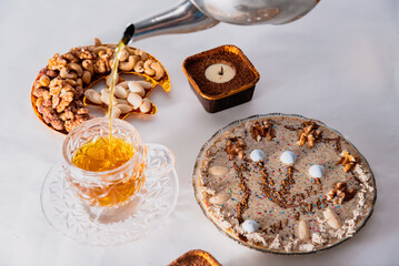 Dessert dish, Algerian tamina with nuts and honey
