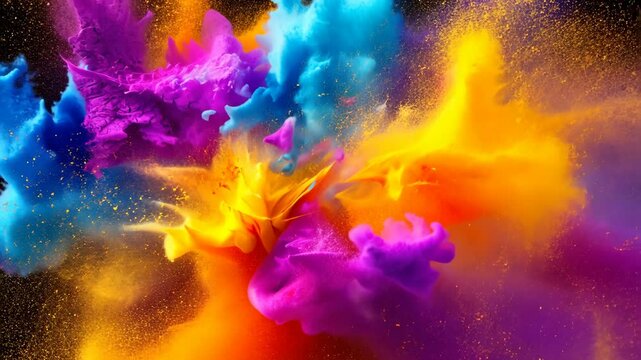 Holi color paint splatter powder festival explosion burst powder wide background, wallpaper 16:9.