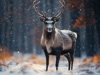 Majestic Reindeer in Snowy Forest with Visible Breath on Cold Winter Day