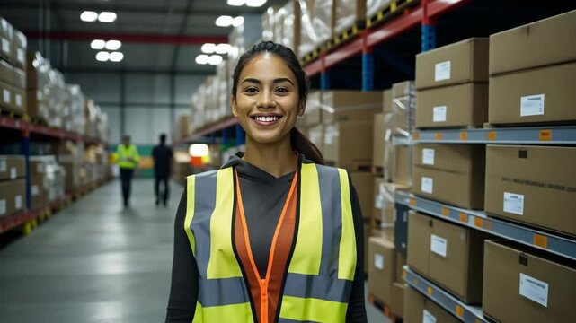 Mexican latin american hispanic warehouse worker in distribution delivery center. Storehouse package supervisor.