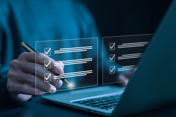 businessman's signature in the form of a smart agreement contract agreement bank on a laptop....