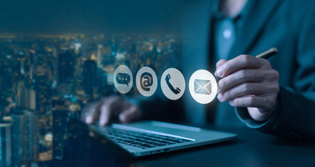 using the laptop to show the icon ( address, phone, email, call ) to contact customer support. help...