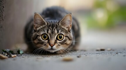 Fototapeta premium Feline Predator Crouched and Ready to Pounce with Intense Focus