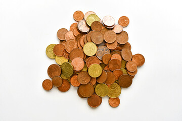 Euro cent coins on the table. Savings money for the future concept.