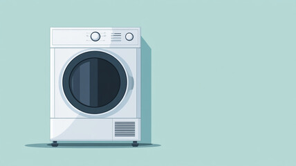 A modern tumble dryer with sleek design, featuring large circular door and control panel, set against soft pastel background. This appliance is essential for efficient laundry care