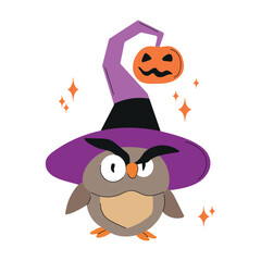 Halloween owl in witch hat icon clipart avatar logtotype isolated illustration
