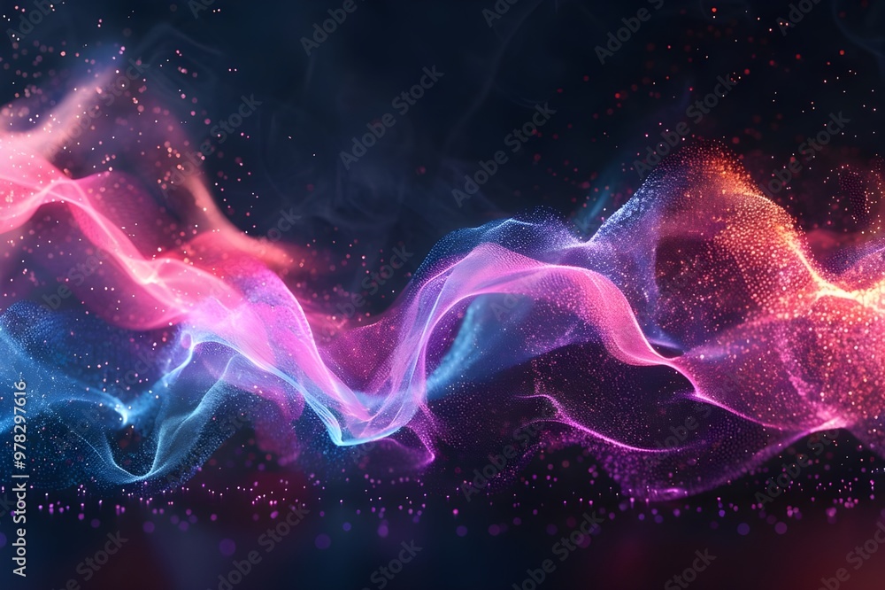 Poster abstract colorful background with glowing particles, lines and bokeh effect - generated ai