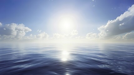 Obraz premium Abstract Blue Blurred Background with Light Sky Blue Color Gradient, Soft Clouds, and Calm Sea Water Texture. Bright Summer Day, Clear Sky, and Minimalistic Vector Illustration in a Realistic Photo