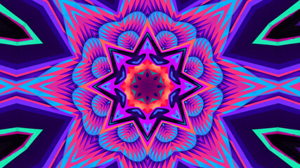 Abstract colorful psychedelic kaleidoscope background pattern for New Year music festival
