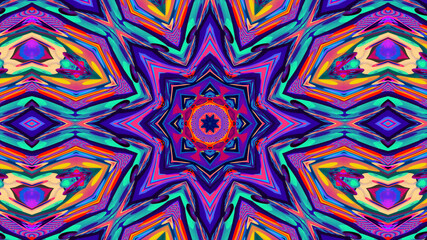 Abstract colorful psychedelic kaleidoscope background pattern for New Year music festival