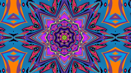 Abstract colorful psychedelic kaleidoscope background pattern for New Year music festival