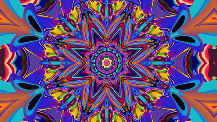 Abstract colorful psychedelic kaleidoscope background pattern for New Year music festival