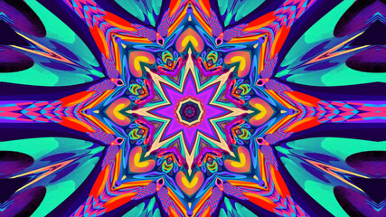 Abstract colorful psychedelic kaleidoscope background pattern for New Year music festival
