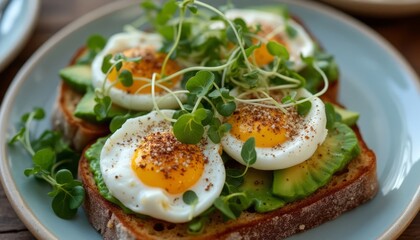 Avocado Toast with Poached Eggs and Microgreens: A Balanced Breakfast Choice