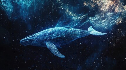 Fototapeta premium Digital Illustration of a Whale in a Cosmic Ocean with Starry Background and Nebulae