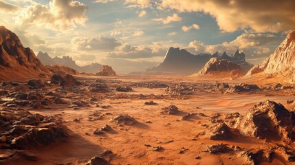 Martian landscape with rocky terrain