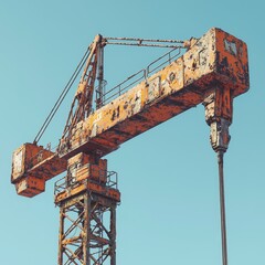 Brightly Lit Industrial Crane Lifting Materials Against a Clear Blue Sky