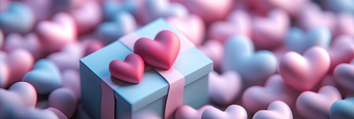 Romantic Gift Box with Pink and Blue Hearts for Valentine's Day or Special Occasions