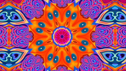 Abstract colorful psychedelic kaleidoscope background pattern for New Year music festival
