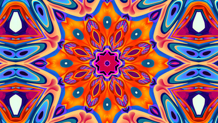 Abstract colorful psychedelic kaleidoscope background pattern for New Year music festival