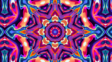 Abstract colorful psychedelic kaleidoscope background pattern for New Year music festival