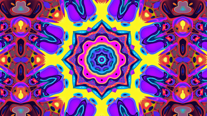 Fototapeta premium Abstract colorful psychedelic kaleidoscope background pattern for New Year music festival