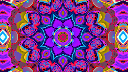 Abstract colorful psychedelic kaleidoscope background pattern for New Year music festival