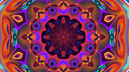 Abstract colorful psychedelic kaleidoscope background pattern for New Year music festival