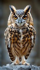 Fototapeta premium Close-up Portrait of a Brown and Black Owl with Sharp Talons