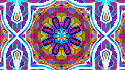 Abstract colorful psychedelic kaleidoscope background pattern for New Year music festival