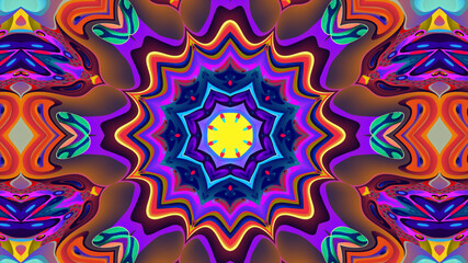 Abstract colorful psychedelic kaleidoscope background pattern for New Year music festival