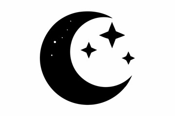 
Moon crescent icon, Crescent moon with stars silhouette vector
